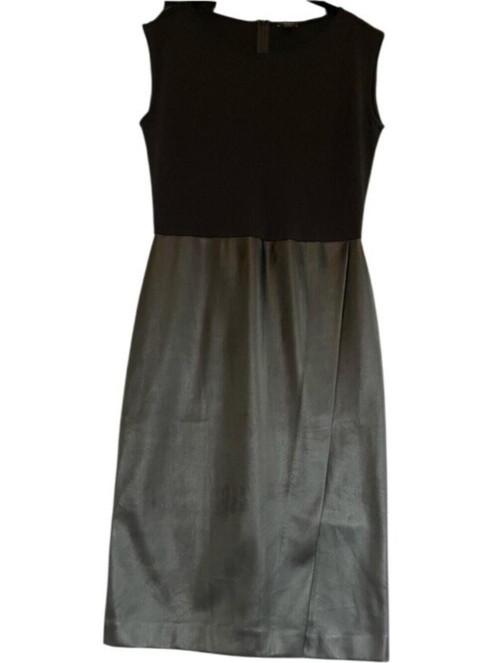 Ann Taylor 10 Black Mixed Media Faux Leather Dress Office Siren 90s Minimalist